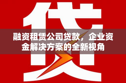 会同融资租赁公司贷款，企业资金解决方案的全新视角